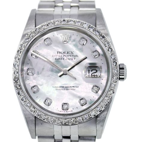 rolex oyster perpetual datejust mother of pearl diamond watch|Rolex Datejust diamond bezel aftermarket.